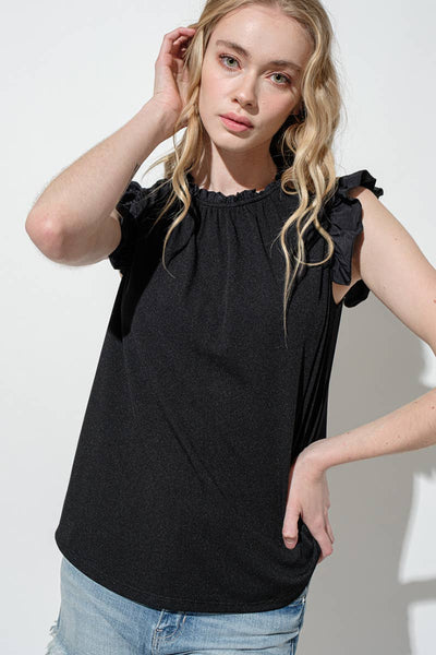 Rachel Ruffle Top- Black Contrast Fabric