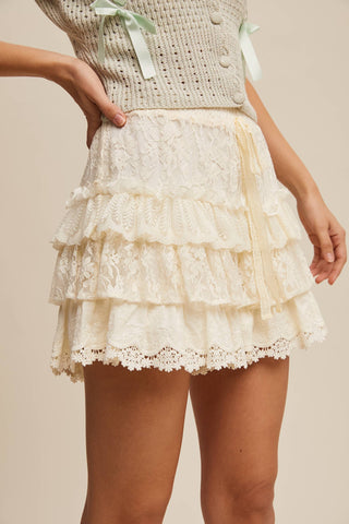 The Lace Tiered Shorts with Ruffle Details