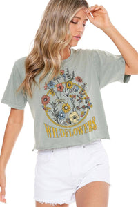 Wildflowers Graphic S/S Washed Faux Crop Tee