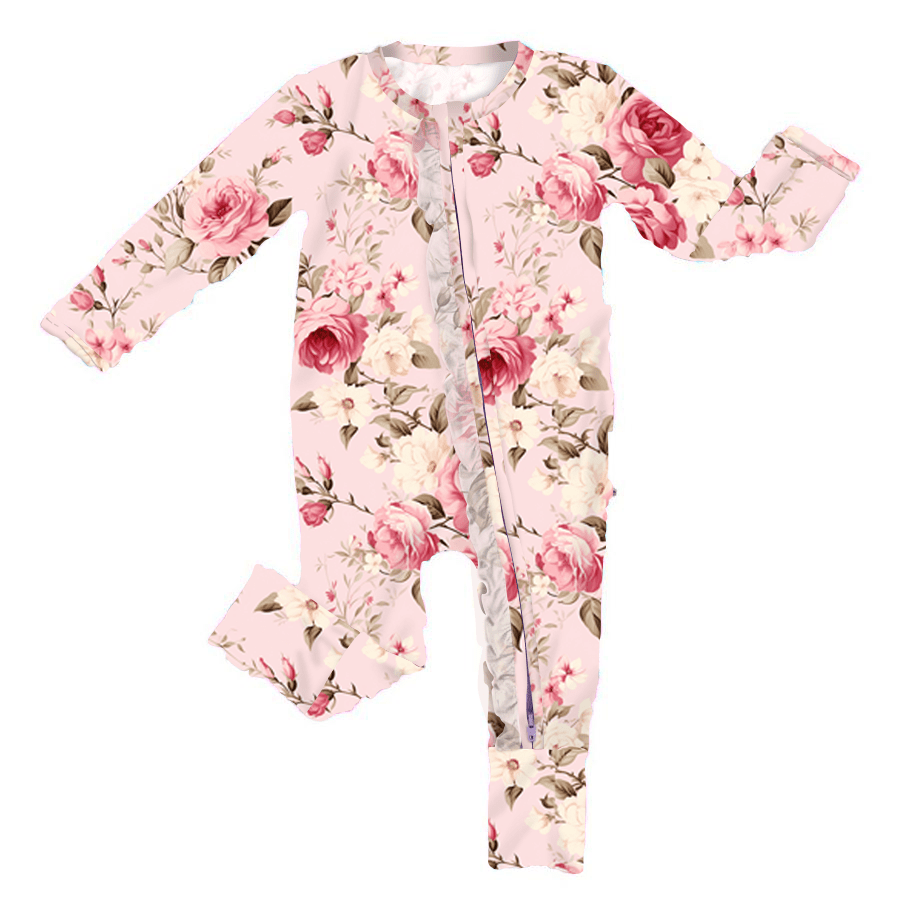 English Rose - Bamboo Ruffle Zippy Romper