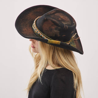Distressed Fabric Band Rustic Cowgirl Fedora Hat
