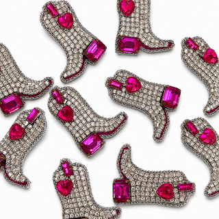 Dolly Pink Crystal Heart Cowgirl Boot Hand Made Embellished  Beaded Stud Earrings