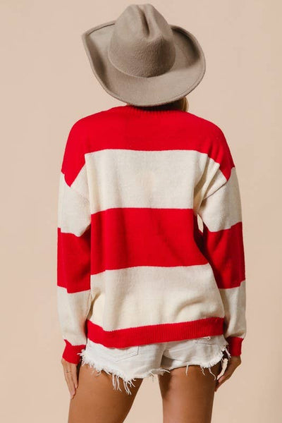 Christmas Stripe Sweater Top With Tree Sequins