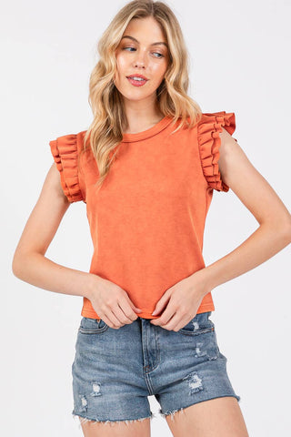 The Olivia-MINERAL WASHED RUFFLE SLEEVE TOP
