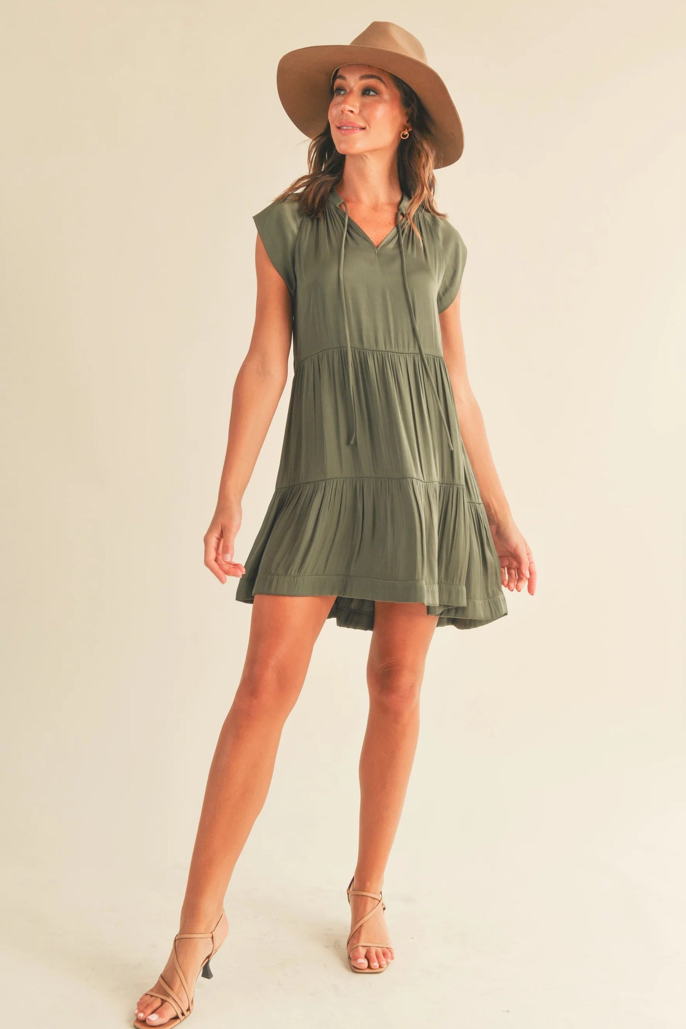 Reset By Jane- Amy Short Sleeve Layered Satin Dress