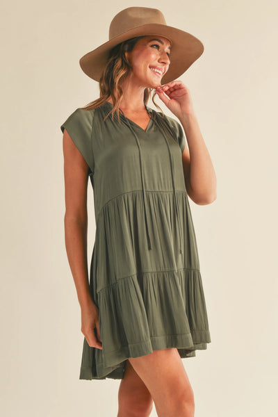 Reset By Jane- Amy Short Sleeve Layered Satin Dress