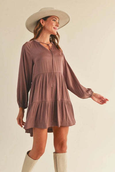 Reset By Jane- Heather Long Sleeve Satin Dress