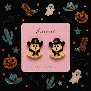 Rodeo Black and Turquoise Vintage Cowgirl Ghost Stud Earrings