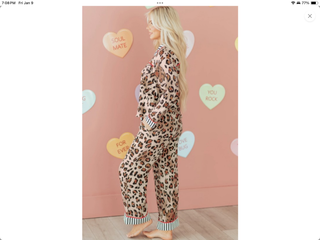 Leopard Colorblock Striped Pajama Set