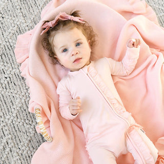 Gigi and Max - Light Pink RUFFLE ZIP Bamboo Keepsake 2-Way Zip Baby Outfit