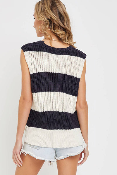 Jenny V-Neck Sweater Vest- Cream/Navy