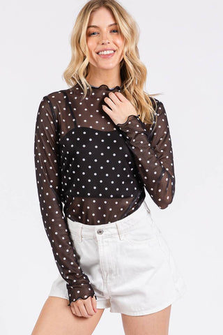 The Polka Dot mesh Long Sleeve Top
