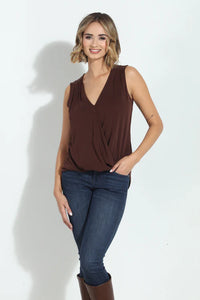 Cindy Cupro Sleeveless Surplice Top- Mocha