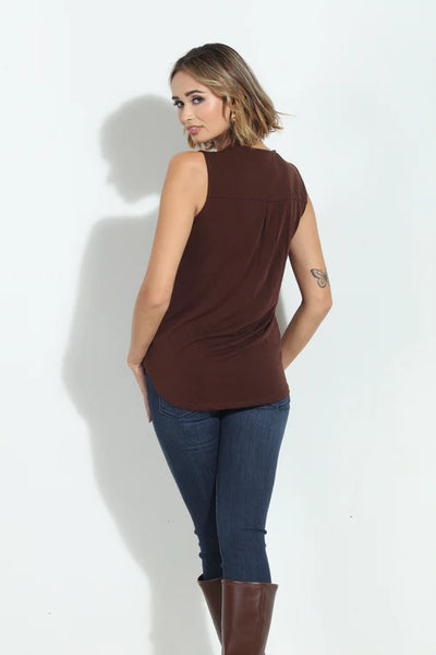 Cindy Cupro Sleeveless Surplice Top- Mocha