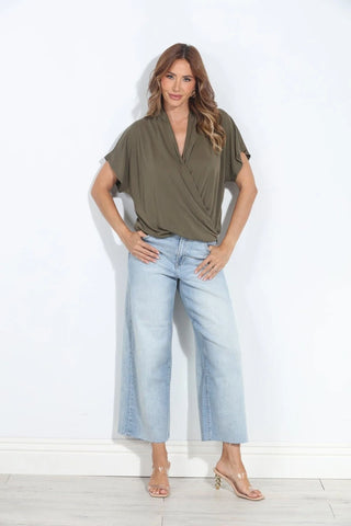 Veronica M / Olive Cupro Surplice Tee-BEST SELLER