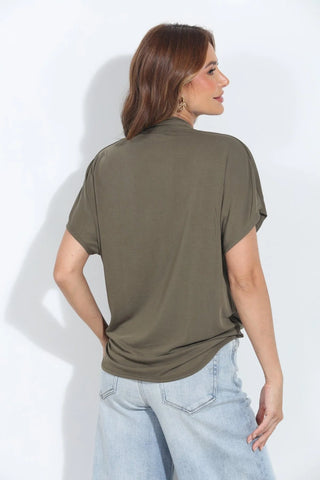 Veronica M / Olive Cupro Surplice Tee-BEST SELLER
