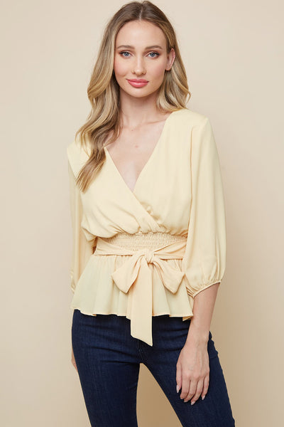 Melinda Smocked Waist Sash Blouse