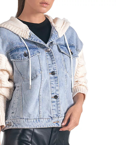 Elan Mixed Media Hooded Denim Jacket