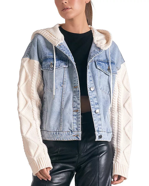 Elan Mixed Media Hooded Denim Jacket