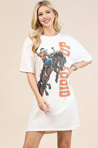 Western Giddy Up Graphic T Shirt Dress