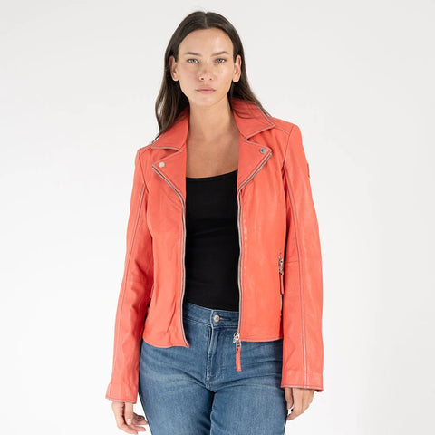 Louzia Leather Moto- Coral