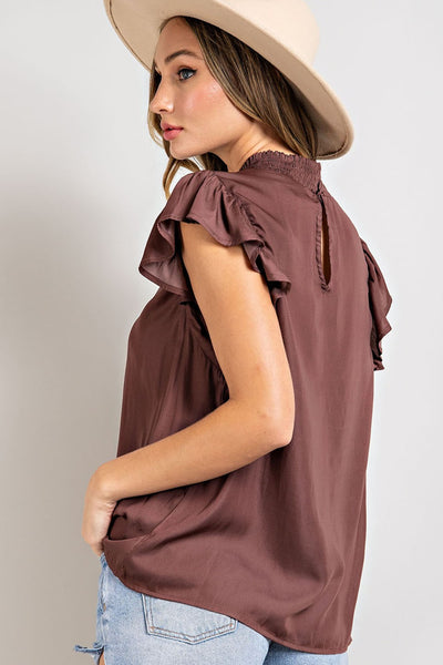 Riley Ruffle Blouse- Chocolate