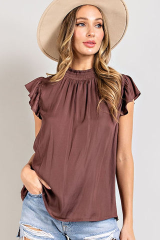 Riley Ruffle Blouse- Chocolate