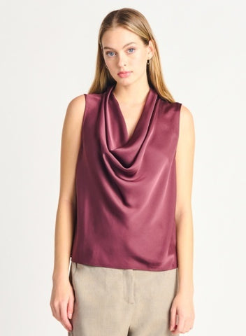 Satin Cowl Neck Top- Dark Maroon