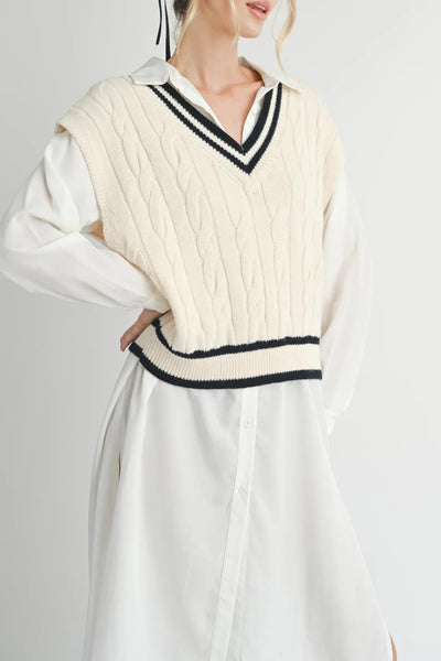 Sadie & Sage- Tara V-Neck Cable Sweater