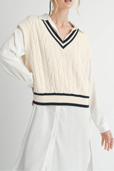 Sadie & Sage- Tara V-Neck Cable Sweater