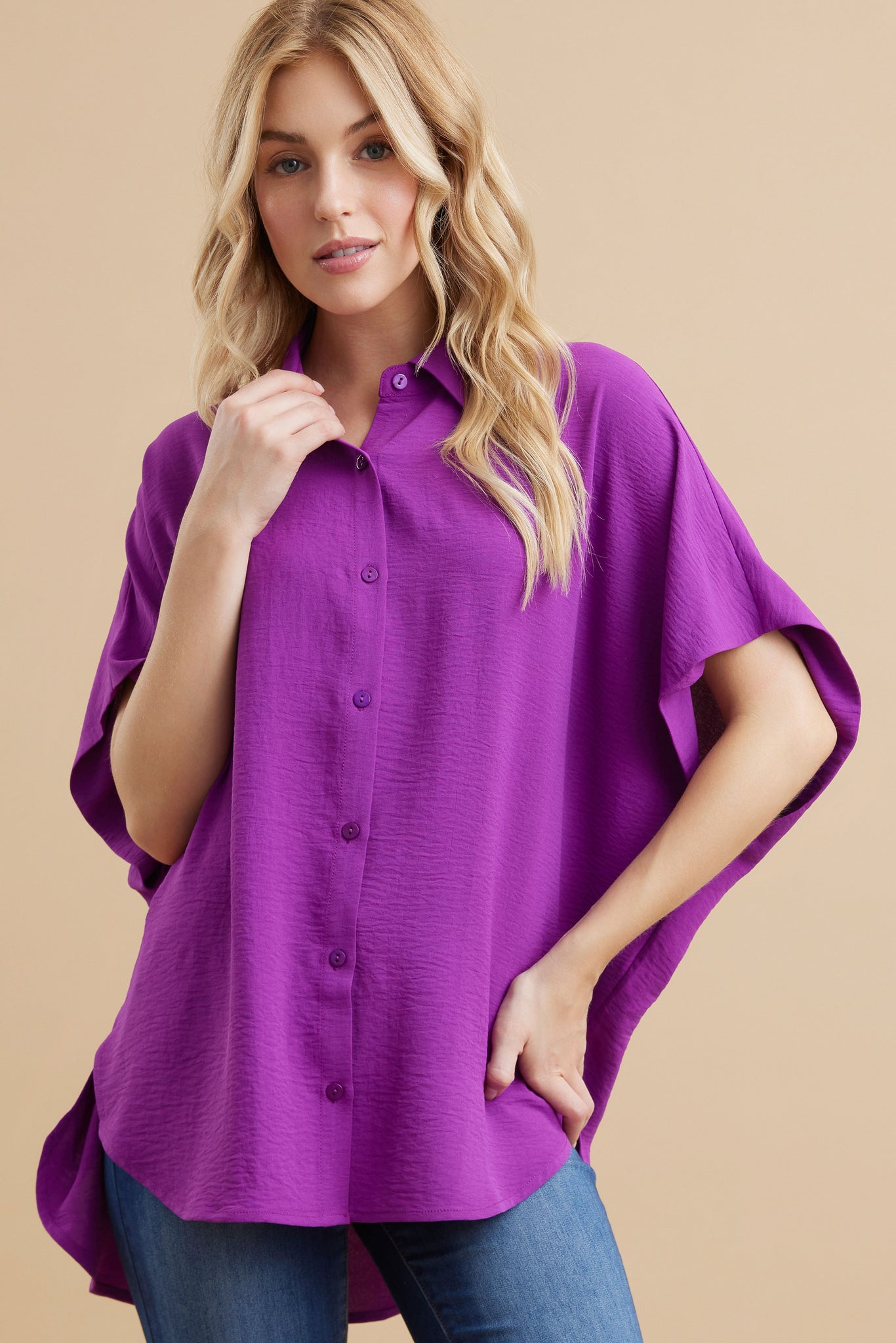 Callie Collared Button Up- Purple