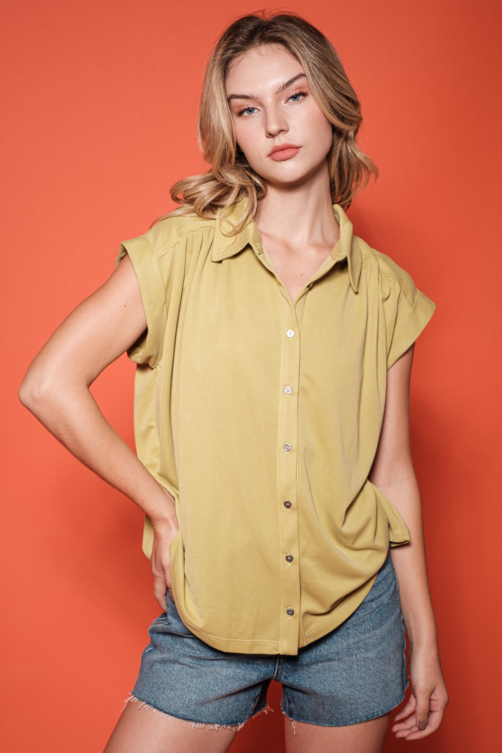 Rolan Short Sleeve Collared Top- Kiwi