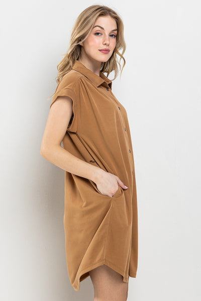 Modal Collared Mini Dress- Mocha