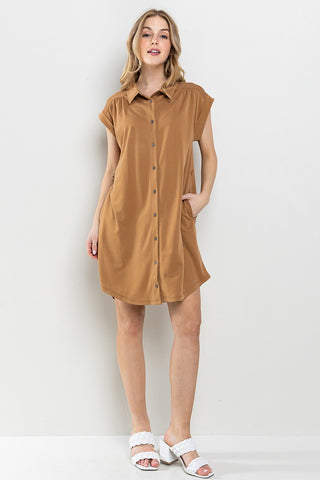 Modal Collared Mini Dress- Mocha