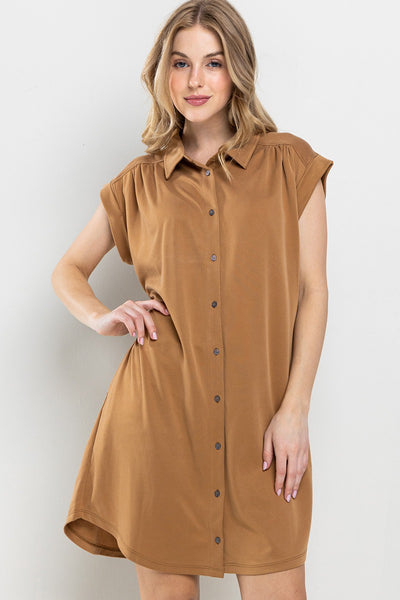 Modal Collared Mini Dress- Mocha