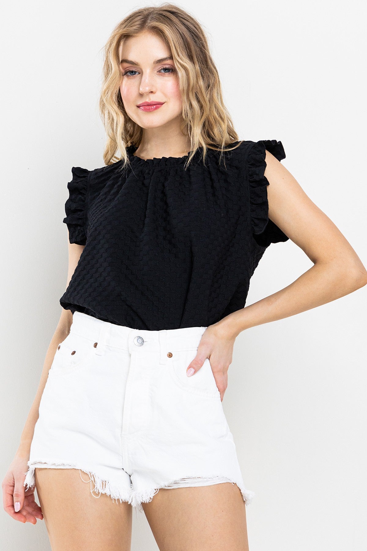 Rachel Ruffle Top- Textured Black