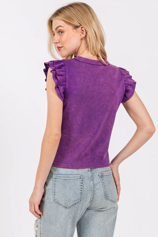 The Olivia-MINERAL WASHED RUFFLE SLEEVE TOP