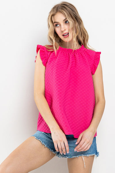 Rachel Ruffle Top- Textured Hot Pink