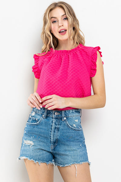 Rachel Ruffle Top- Textured Hot Pink