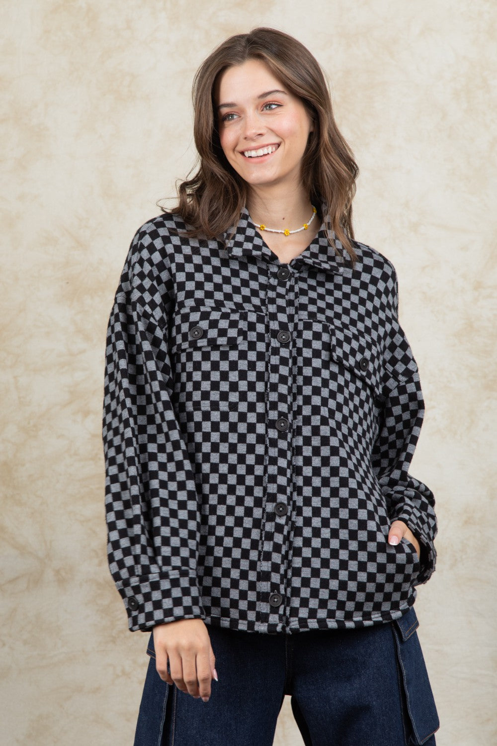 Chelly Double Knit Checkered Shacket