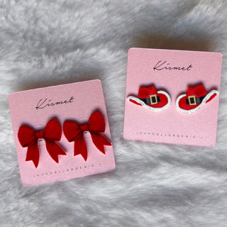 Red Velvet Bow Ribbon Studs