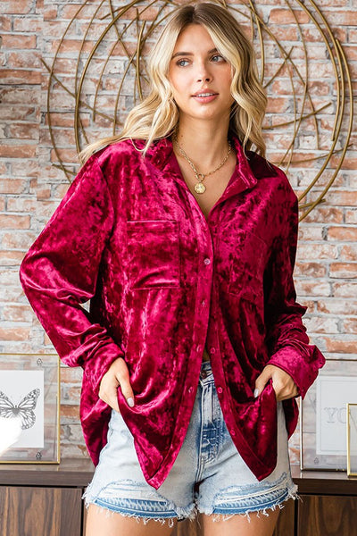 Denise Velvet Collared Button Down