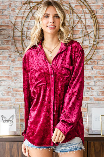 Denise Velvet Collared Button Down