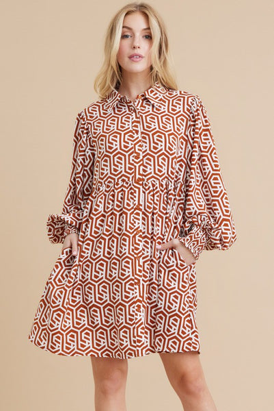 Gema Geometric Print Baby Doll Dress