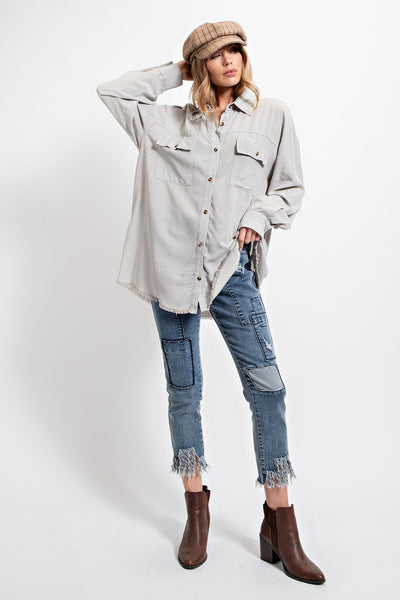 Glenda Mineral Wash Button Down- Gentle Grey