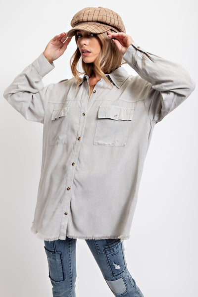 Glenda Mineral Wash Button Down- Gentle Grey