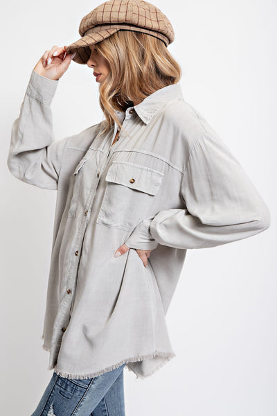 Glenda Mineral Wash Button Down- Gentle Grey