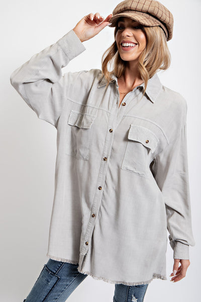 Glenda Mineral Wash Button Down- Gentle Grey