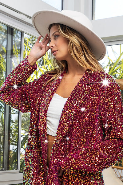 Veronica Velvet Sequins Blazer- Sangria