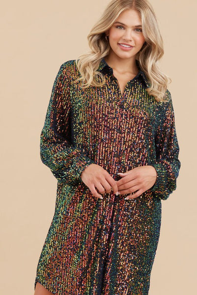 Aurora Sequins Shirt Dress